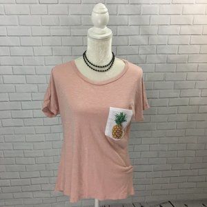 Promesa Blush T-shirt with Pineapple Printed Pocket size Small‎ (women's) Slub
